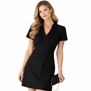 J.Crew Black Ruffle V-Neck Short Sleeve Wool Dress Size 2